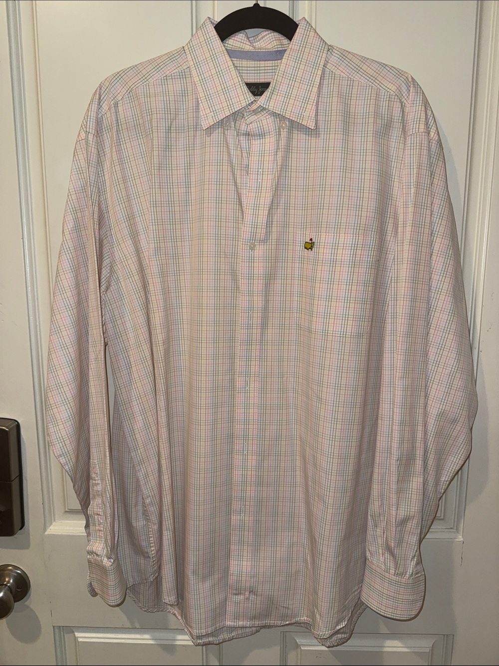 Bobby Jones Pastel Pink & Blue Plaid Dress Shirt with Masters Logo